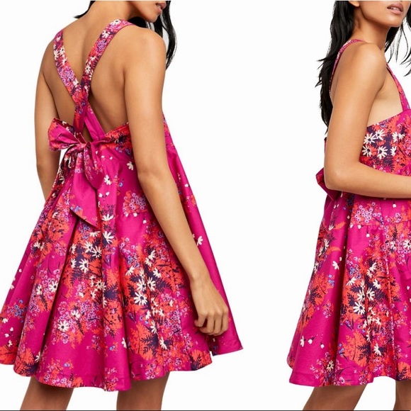 FREE PEOPLE COTTON BABYDOLL SQUARE NECK MINI DRESS IN POP COMBO FLORAL POP COMBO - Picture 2 of 13